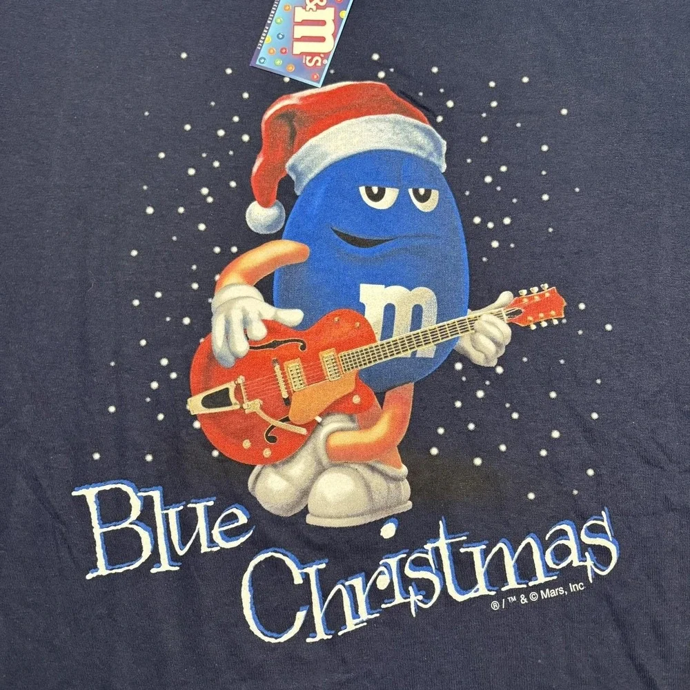 M&M's Christmas Shirt NWT Mens Large Navy Blue Graphic Tee Holiday Candy Y2K 00s